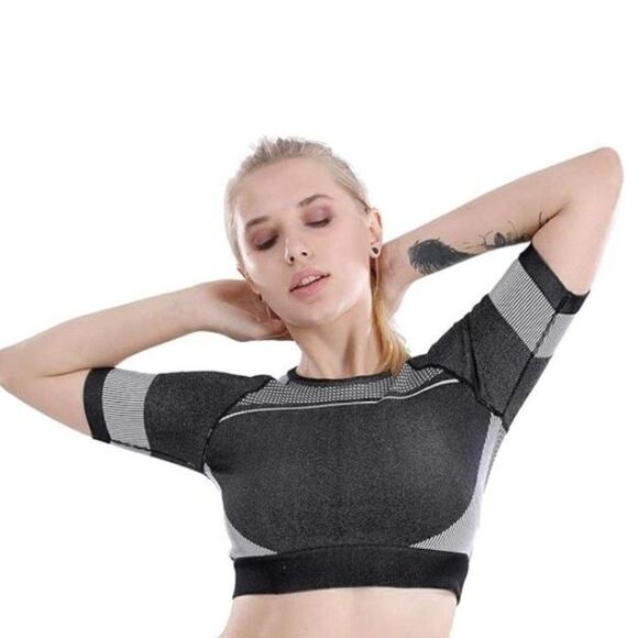 Tops - Workout Crop Top for Women, Seamless Tank Top Black/Grey Size Small